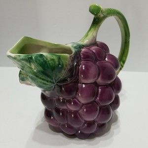 Italian Pottery Grapes Fruit Pitcher Vintage Collectible Ancora 9506 Cute Gift